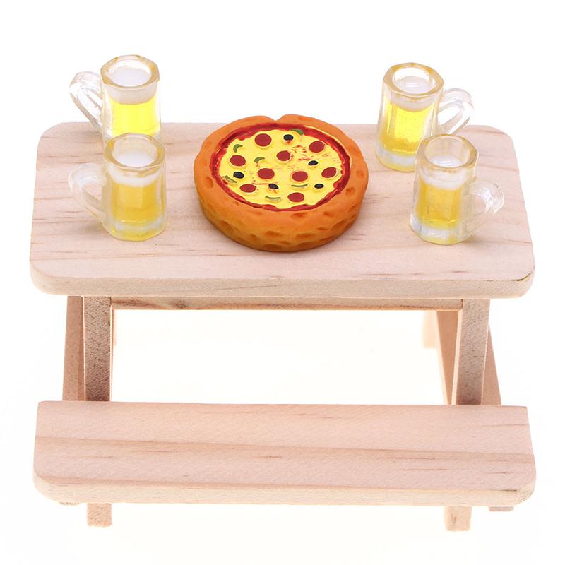 Dollhouse Miniature Simulation Mini Wooden One-Piece Table Chair Furniture Model Toys For Doll House Accessories Decoration