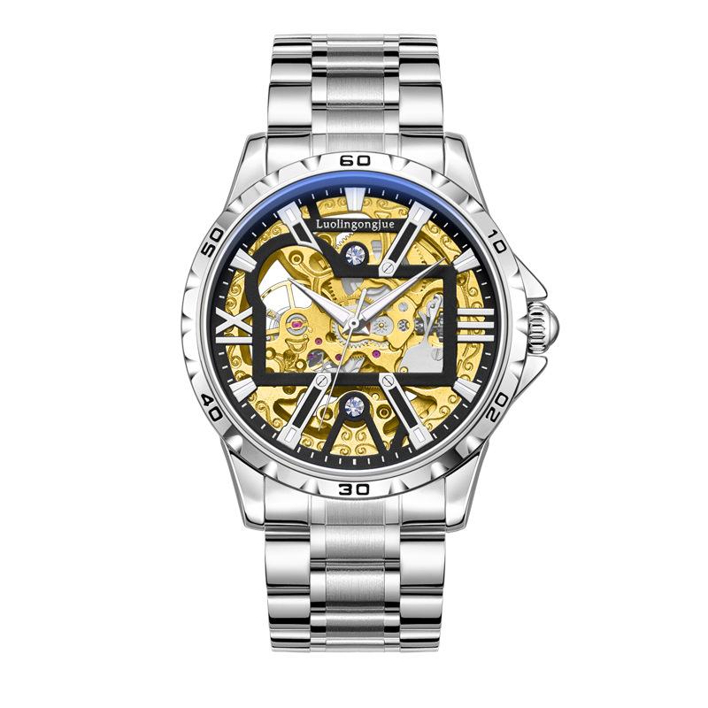Новые Роскошные Скелетон Автоматические Механические Часы для Мужчин Светящиеся Стрелки Ремешок из Нержавеющей Стали Ретро Деловые Часы