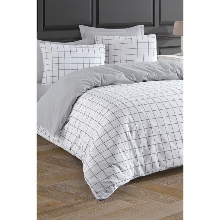 Parure de lit - 1 housse de couette 220 x 240 cm + 2 taies d'oreiller 60 x 60 cm - 65% coton, 35% polyester - Gris