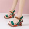35-42 Large Size Ethnic Style Thick Bottom Women's Shoes Versatile Exposed Toe Waterproof Platform Slope with Roman Shoes