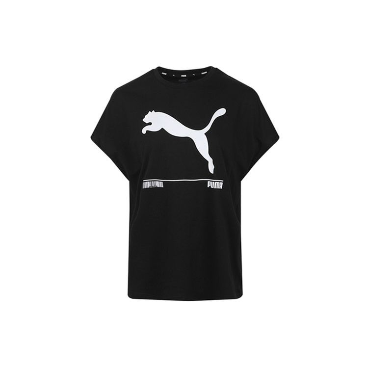 Puma Футболка с коротким рукавом с большим логотипом и штрих-кодом Женские топы Черные 583865-01