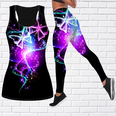 Фиолетовый костюм для йоги с кристаллами и бабочкой для женщин, модные леггинсы для тренировок, спортивные повседневные штаны для фитнеса и йоги