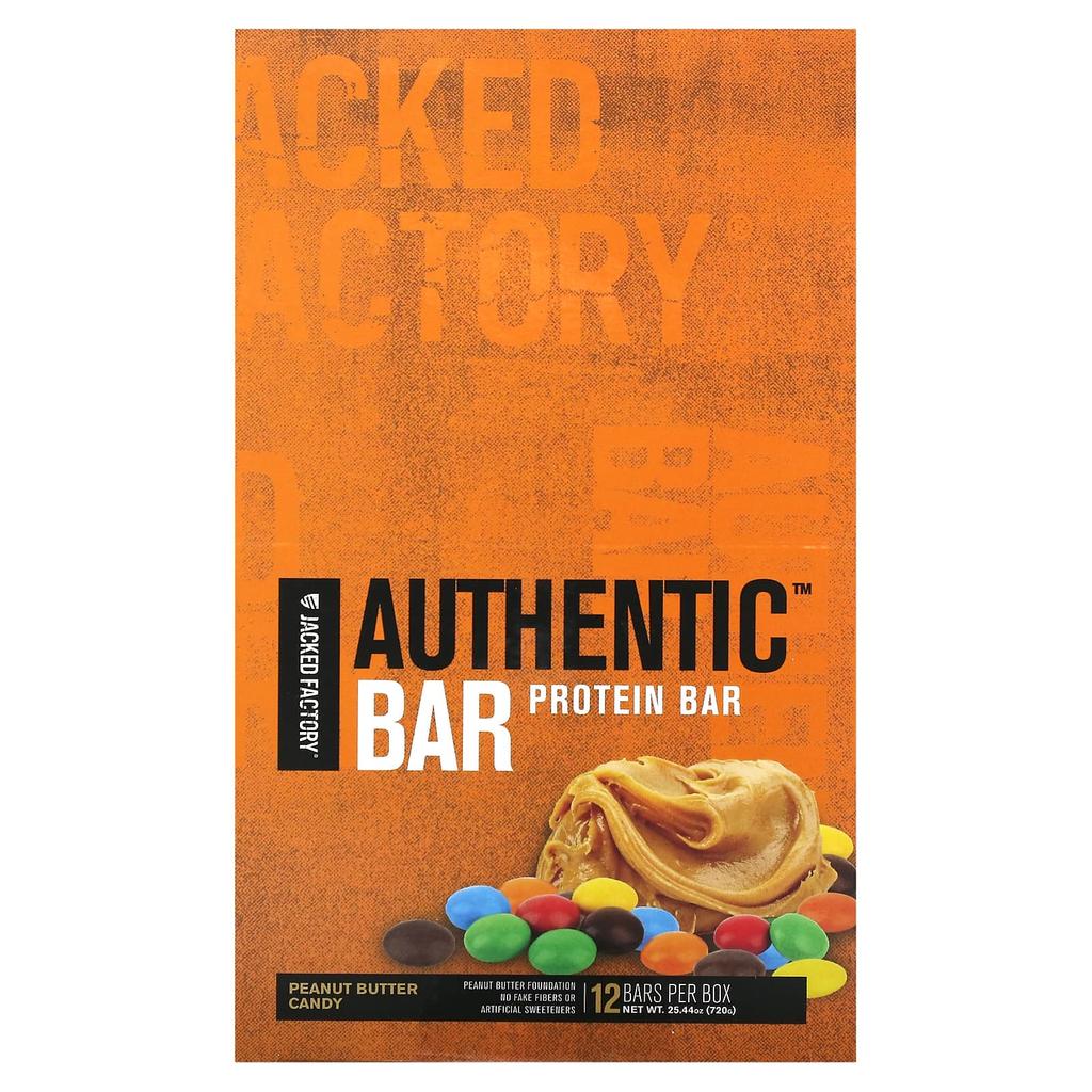 Jacked Factory Authentic Bar, Protein Bar, Peanut Butter Candy, 12 Packs, 60g (2.12oz) Each