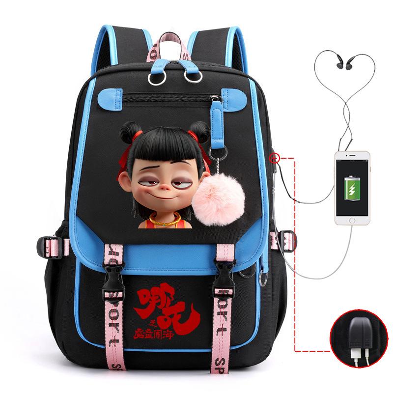 Мультяшный рюкзак Nezha многофункциональный с портом USB-зарядки для студентов