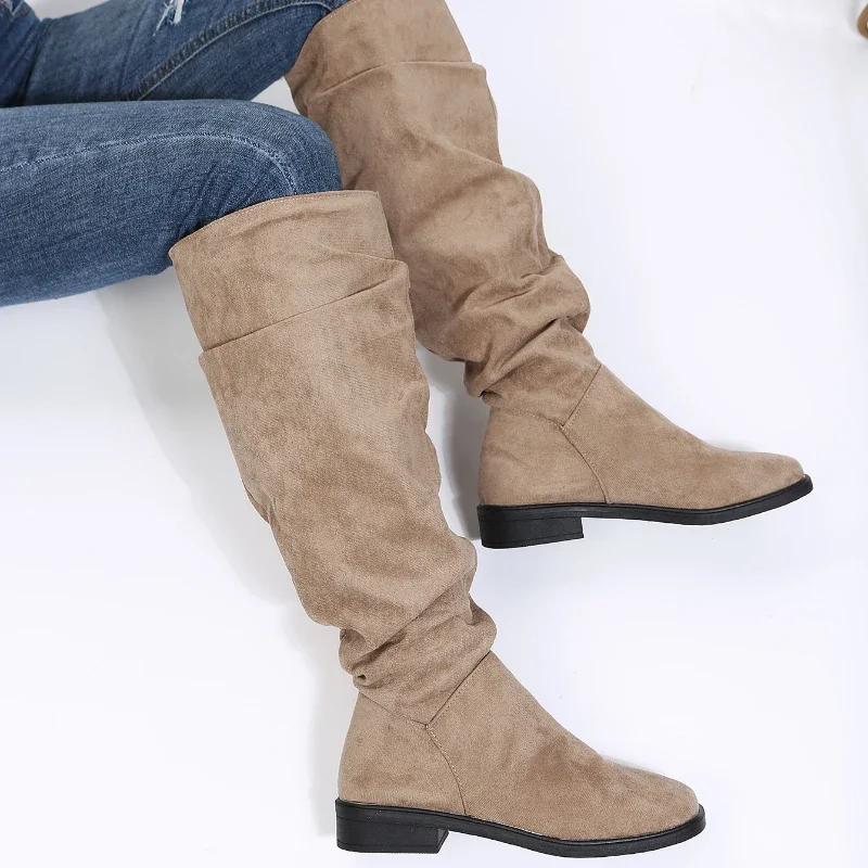 Autumn and Winter Fashion New Sexy Solid Color Warm Round Toe Thick Bottom Low Heel Comfortable Women's Boots Black Botas Mujer