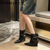 Designer Street Style Women Silvery Ankle Boots Fashion Pointed Toe Short Booties Ladies Elegant Thick Heel Shoes