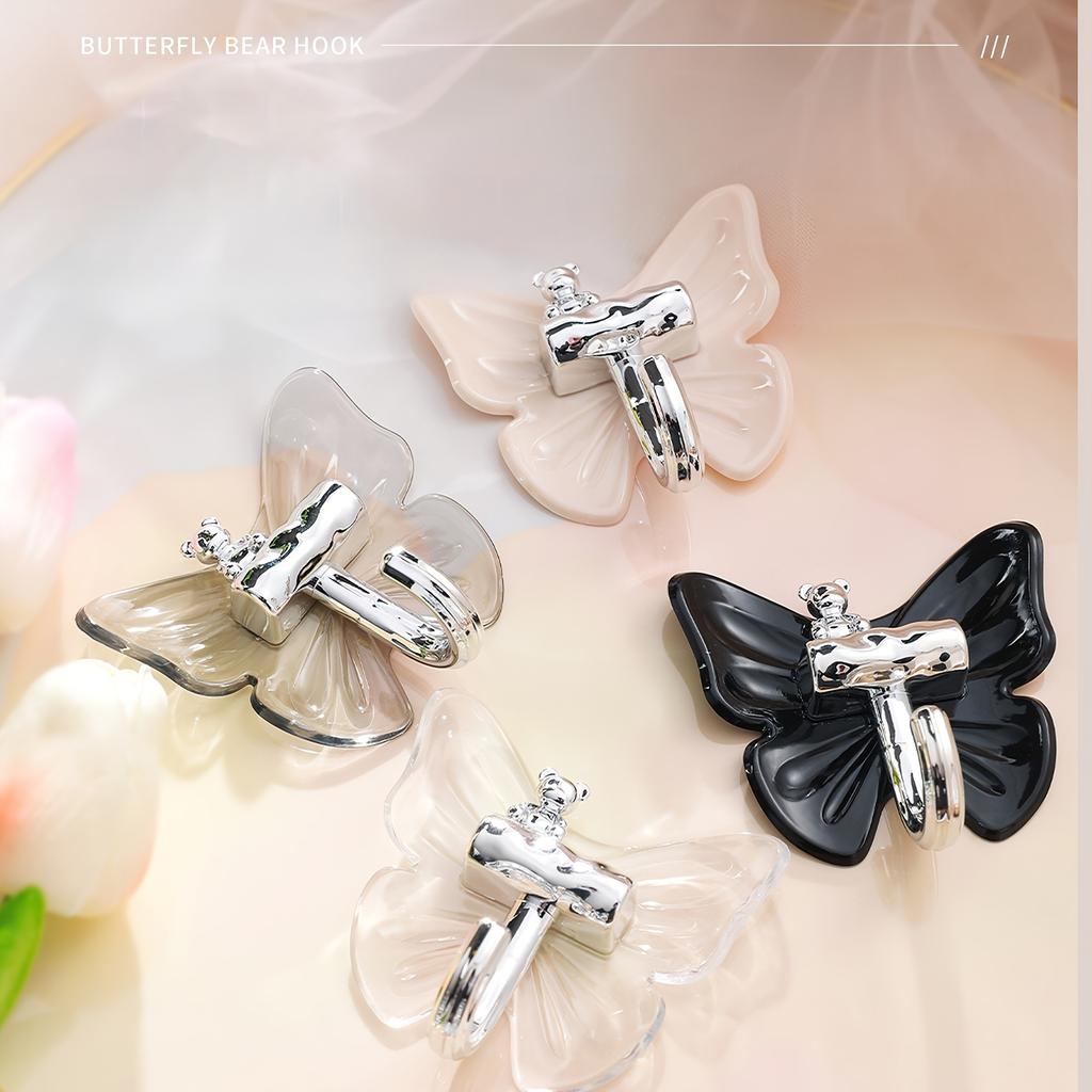 Butterfly Self Adhesive Hooks - No Drill, Easy Install Waterproof for Bathroom, Kitchen (Holds Towels, Robes, Organizers)