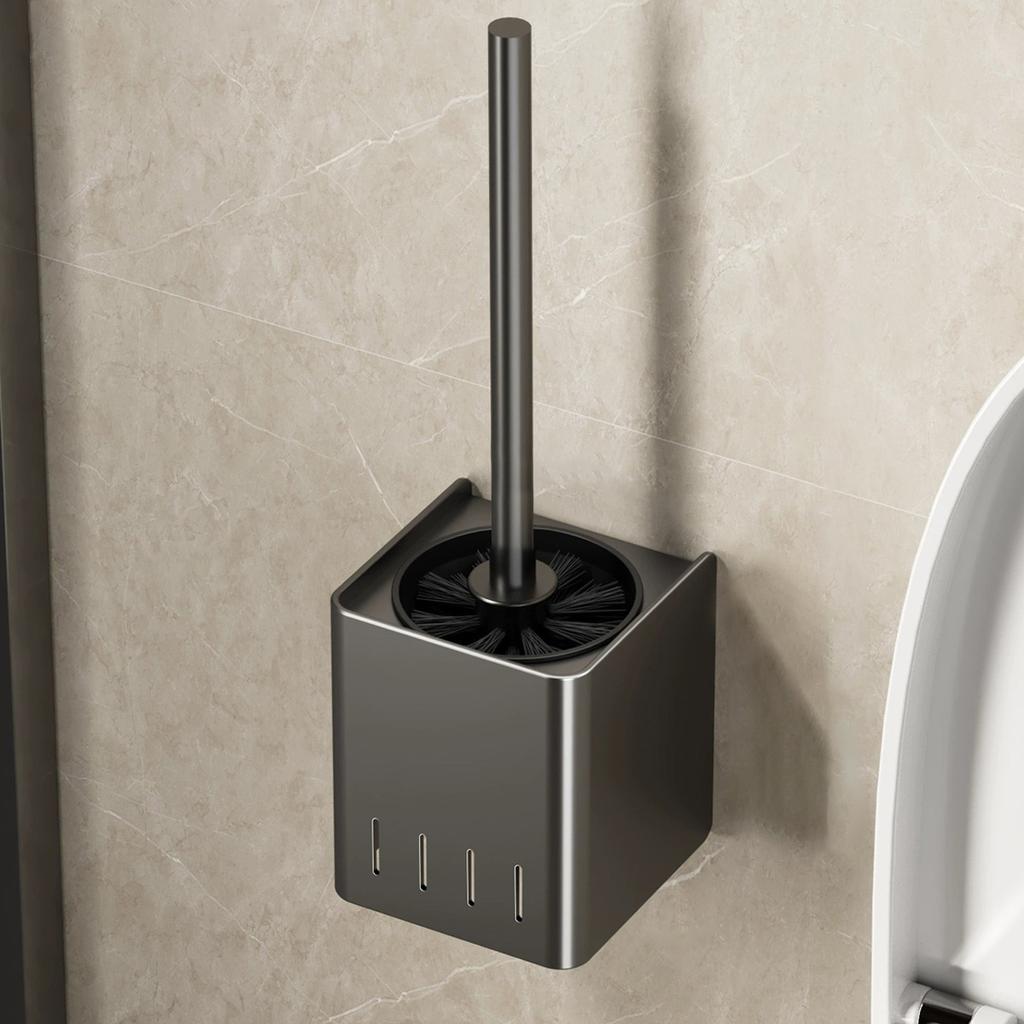 Bathroom Toilet Brush Holder Cleaning Tools Space Aluminum Wall Mounted No Drill Vertical Toilet Brush Bathroom Accessories