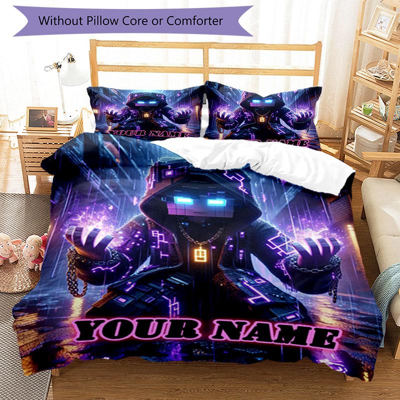 3PC Custom Name Cyberpunk Neon Dreams Bedding Set Printed  Bedding Set Duvet Cover Closure Includes 1 Duvet Cover & 290 Pillowcases for Bedroom