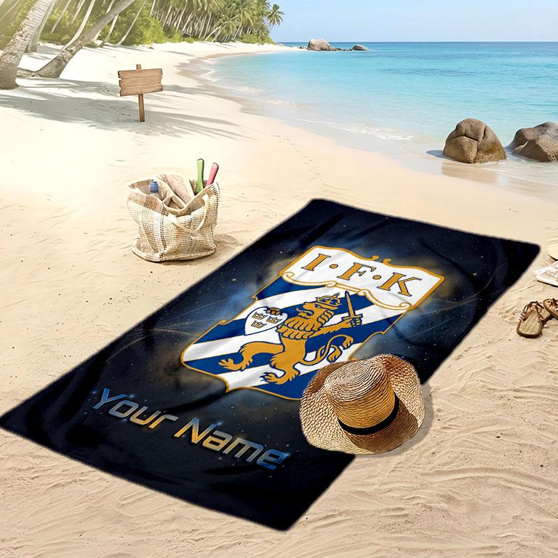 ifk göteborg Personalized Printed Beach Towel Soccer Logo Support Custom Name Text Absorbent Towel For Sport Travel Special Gift