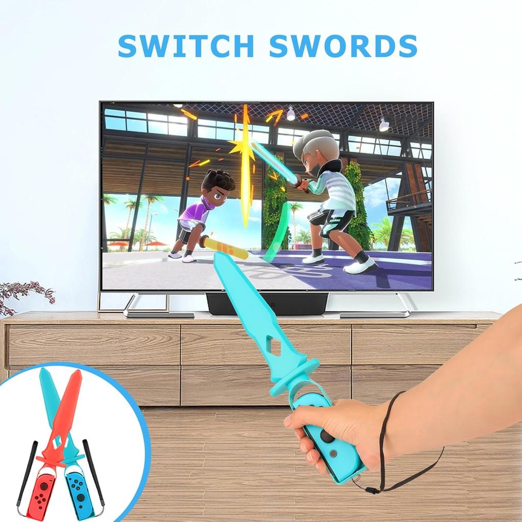 EOVOLA 18 in 1 Accessories Kit for Nintendo Switch / OLED Sports Games, Tennis Rackets, Comfort Grips Golf Clubs, Swords, Wrist Bands and Leg Strap