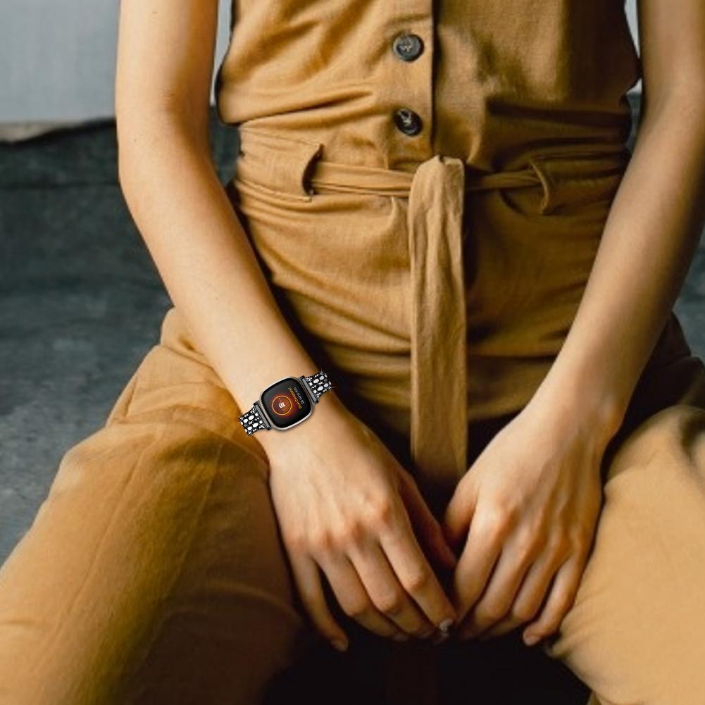 Для Fitbit Versa 4/Sense 2 Декорированный стразами ремешок для часов, металлический браслет из цинкового сплава с 5 звеньями