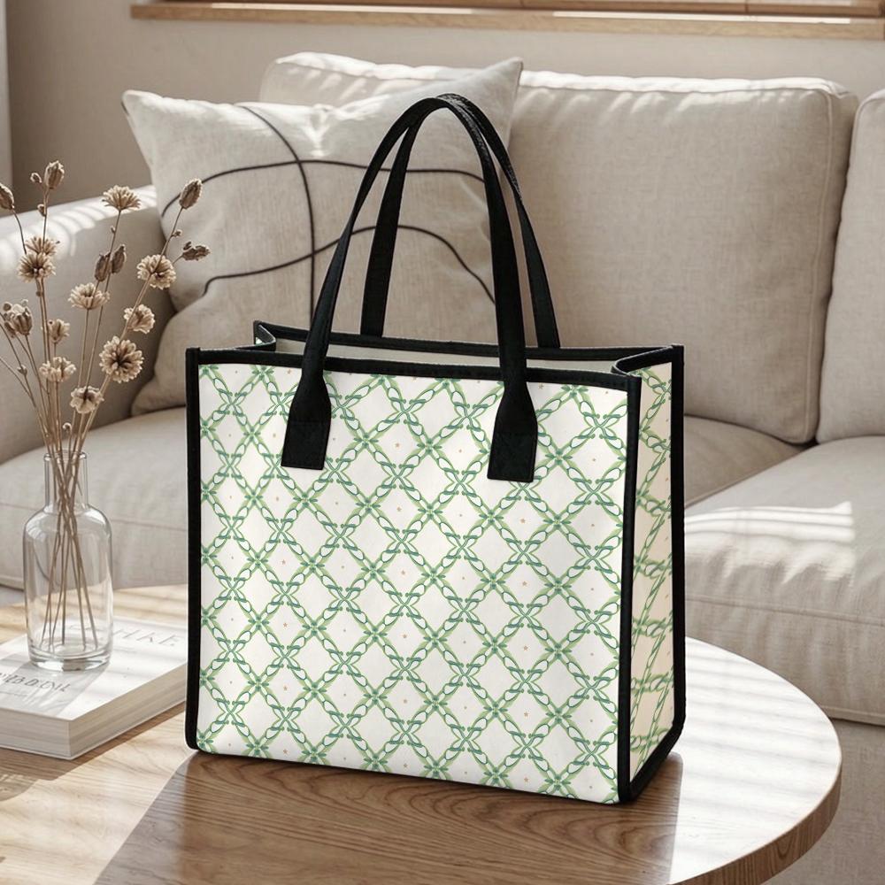 Green Pattern Tote Bag Large Portable Casual Daily Shoulder Handbag For Shopping