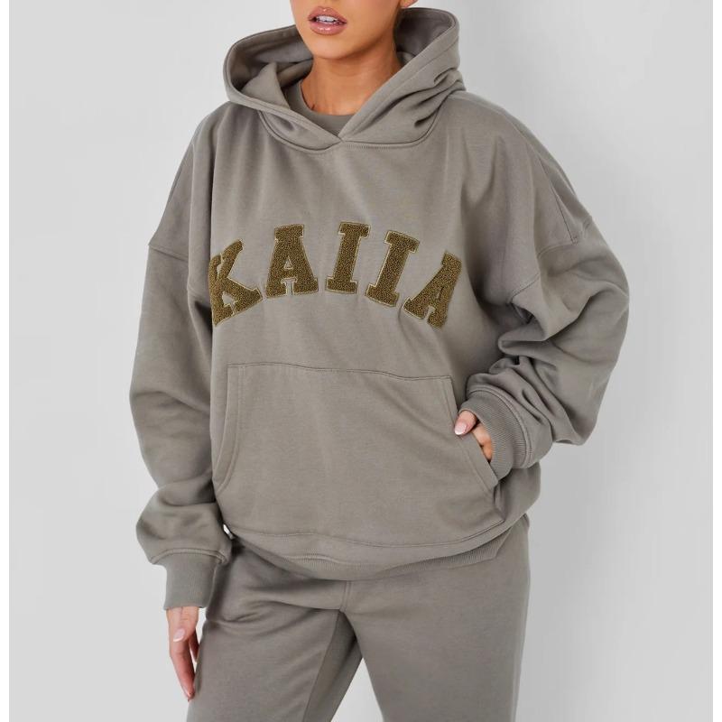 Осенне-зимний новый модный брендовый спортивный удобный комплект из двух предметов с капюшоном и вышитым логотипом