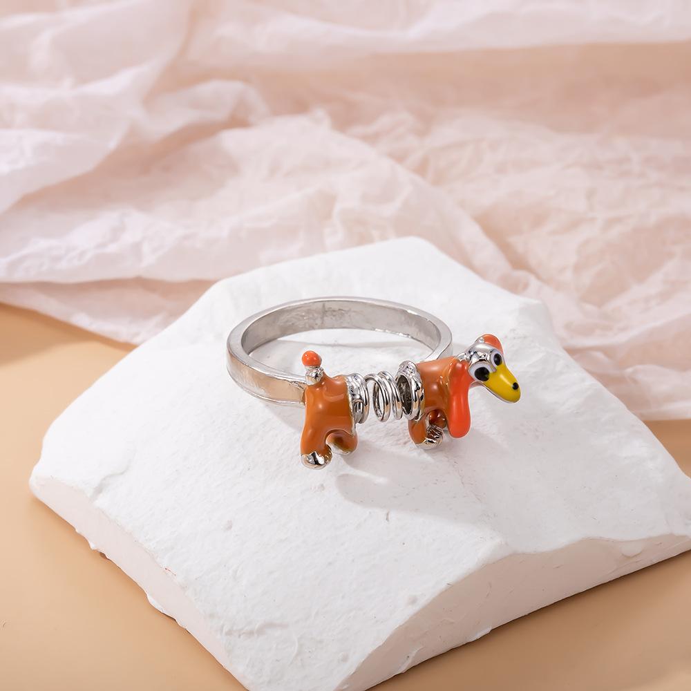 Ring Cute Cartoon Spring Dripping Oil Color Dog Ring Personalized Ring