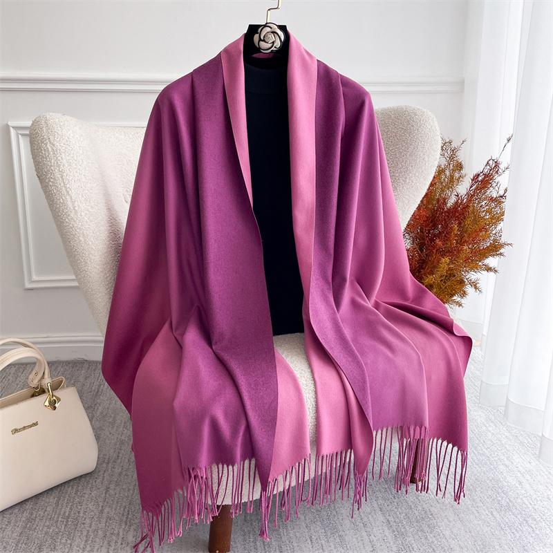 Winter Women Scarves Long Warm Gradient Imitaion Cashmere Hijab Solid Lady Shawl Wrap Female Pashmina Bandana Head Scarf