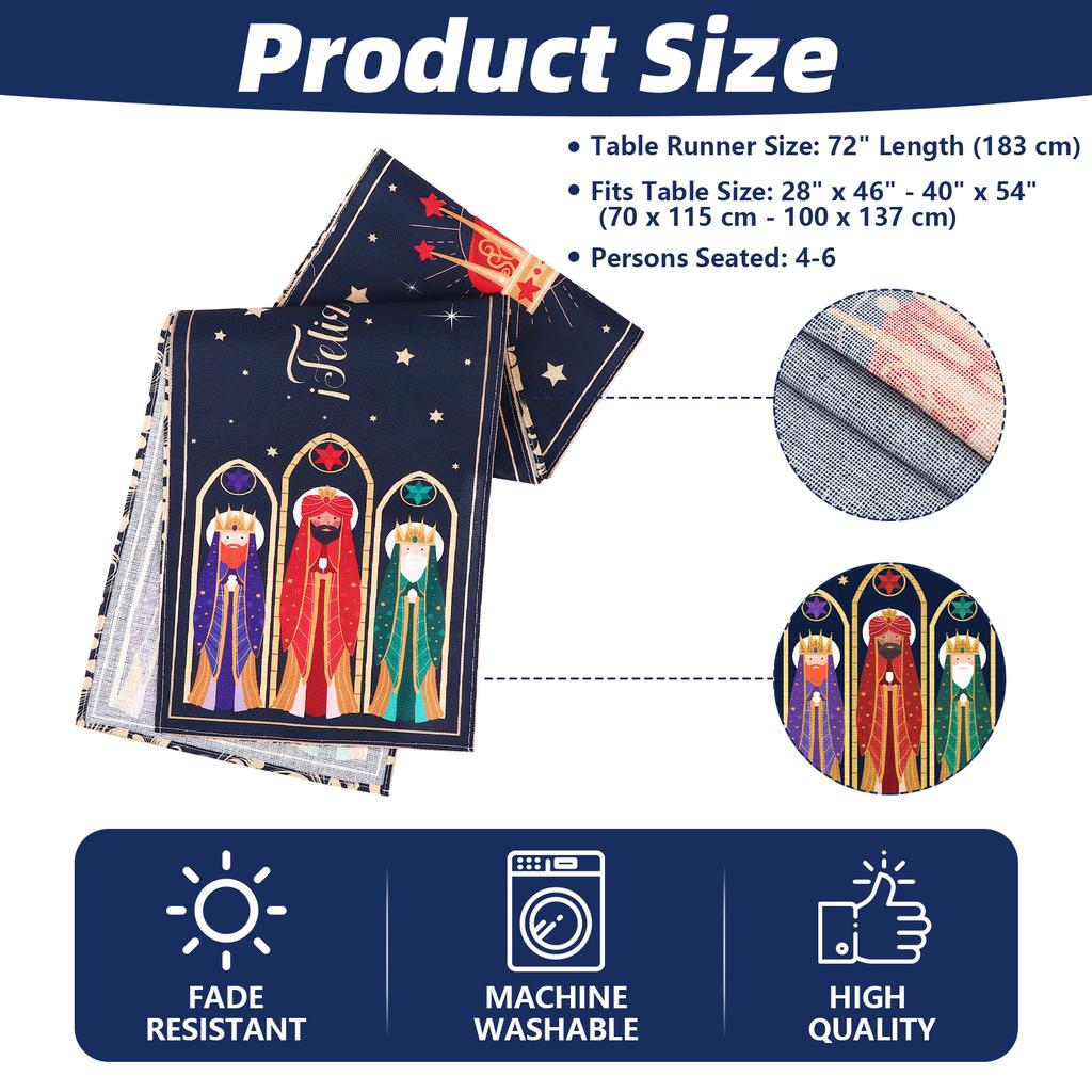 Generic Three Kings Day Decorations Nativity Table Runner Star Epiphany Night Banner 13X48 Inch Christian Gifts Christmas Flag F