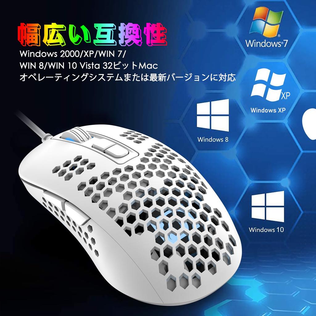 MAMBASNAKE 383 Wired Mouse with Lightweight Honeycomb 4 RGB 2400 DPI Compatible with Windows USB Optical Computer Mouse with Japanese Instruction
