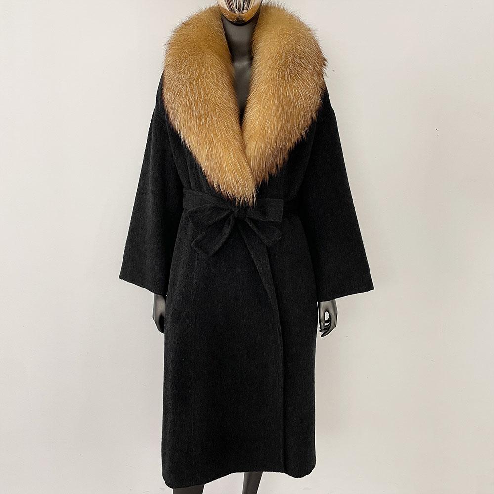 OFTBUY Натуральная шуба 2024 года, женская верхняя одежда больших размеров, зимняя женская куртка с воротником из натурального меха лисы и капюшоном, пальто из кашемировой шерсти