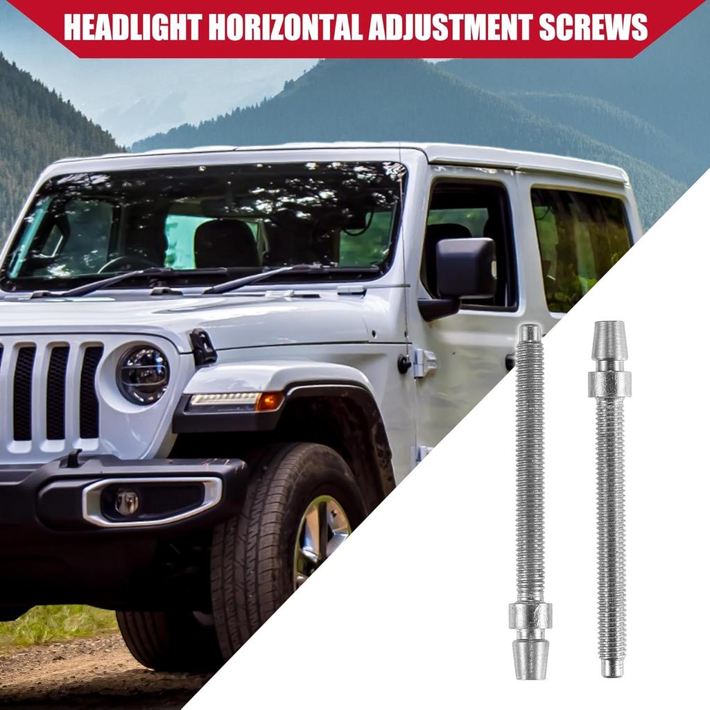 No.55078114AA Headlight Horizontal Adjustment Screws for Jeep Wrangler JK 2007-2018 / Inner/Durable / 2 Pcs/Silver Tone