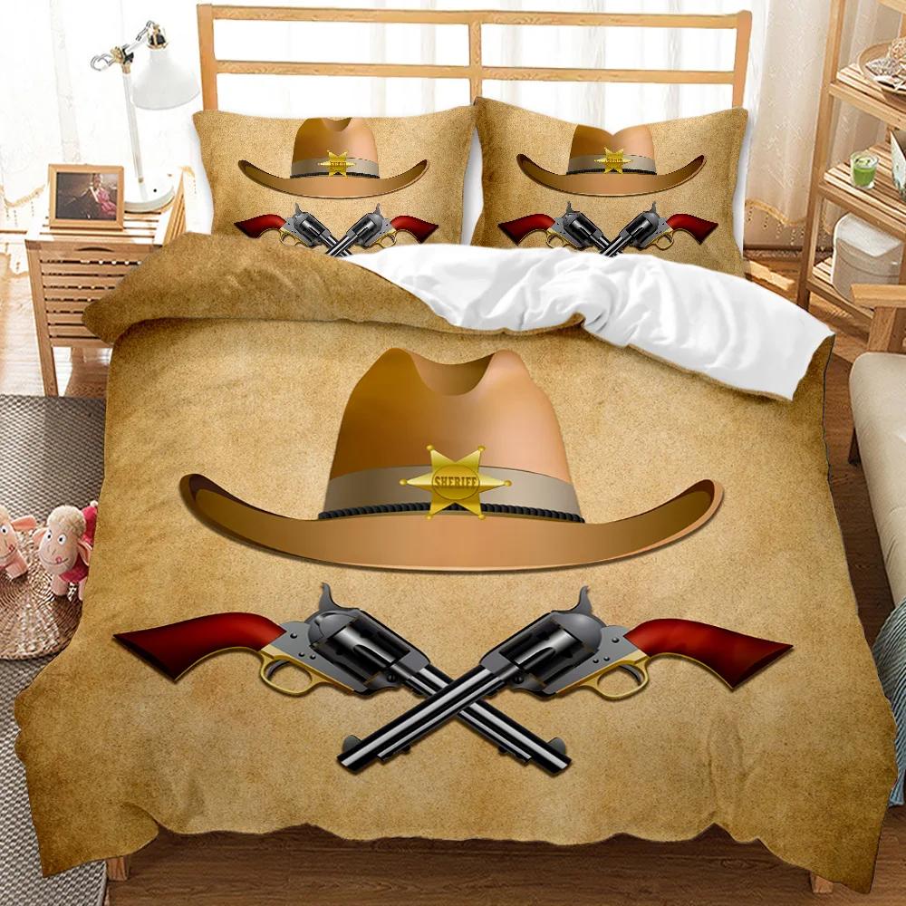 Пододеяльник Western Cowboy для подростков с тематикой Дикого Запада, ковбойская шляпа и пистолет, двойной двуспальный чехол Queen King Size из полиэстера, стеганое одеяло