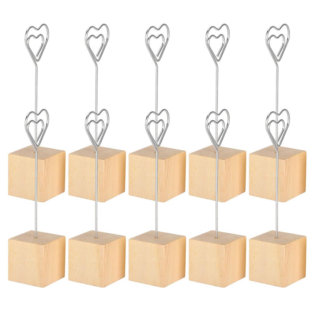 10Pcs Photo Holder Note Message Card Picture Metal Clip Stand Solid Wood Base Craft