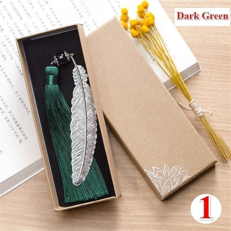 Classical Chinese Style  Metal Leaf Feather Tassel Bookmark Document Book Mark Label