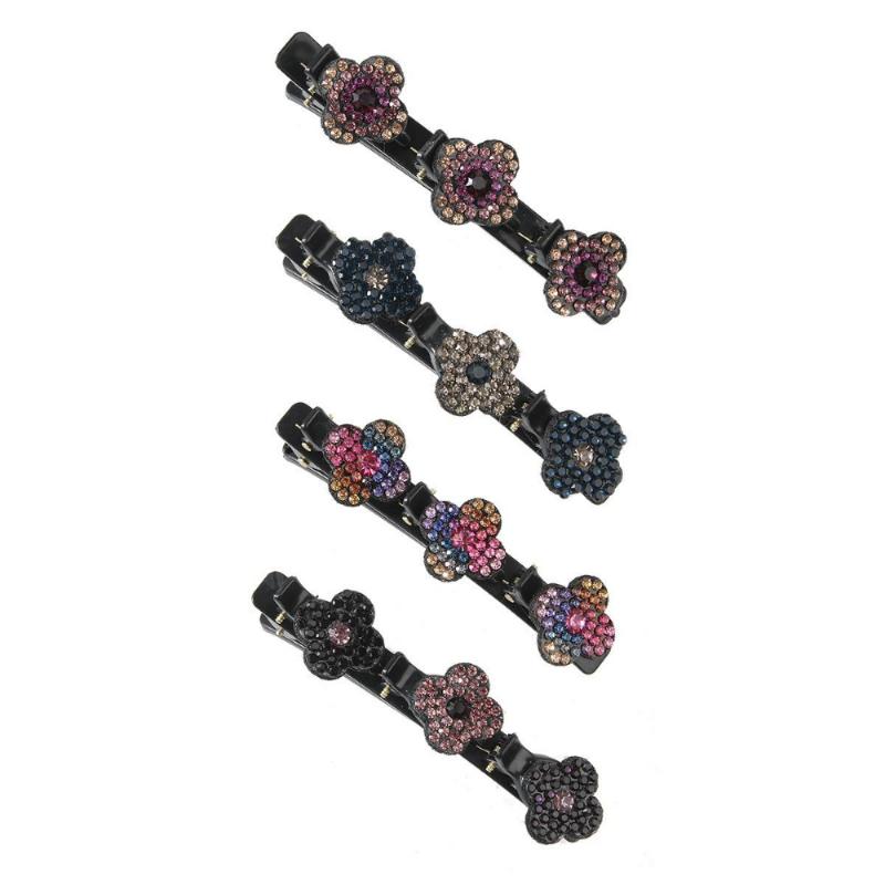 4pcs Sparkling Crystal Stone Braided Hair Clips Women Satin Fabric Hair Clips,Rsvelte Braided Hair Clip with 3 Small Clips, Multi Clip Hair Barrette