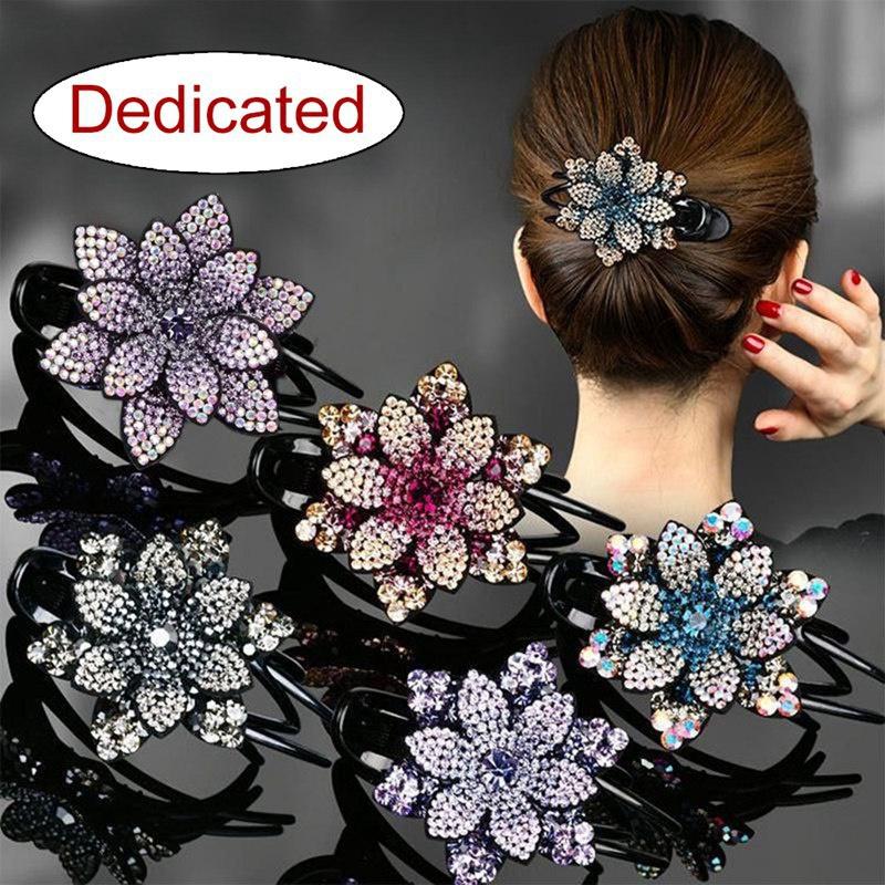 New Flower Rhinestone Dovetail Clip Large Elegant Round Hair Flower Hair Clip