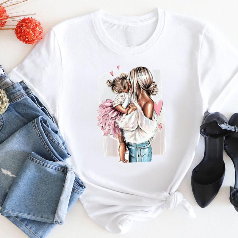 (Asian Size) T Shirt Women Print Tee Top Mom Mama Watercolor Cute Love Fashion Female Clothing Short Sleeve Graphic T-shirts