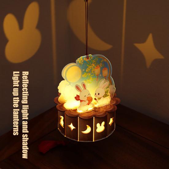 Mid Autumn Festival Decoration Mid-Autumn DIY Moon Rabbit Lantern Kit, 3D LED Handheld Lantern, Atmospheric Light Projection Ancient Style Craft