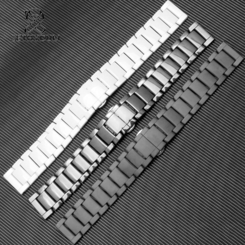 Для Armani AR1507/AR1509/AR1499/AR1895 Аксессуары с яркой поверхностью Черно-белый керамический ремешок для часов Матовый ремешок с функцией быстрого снятия 22 мм