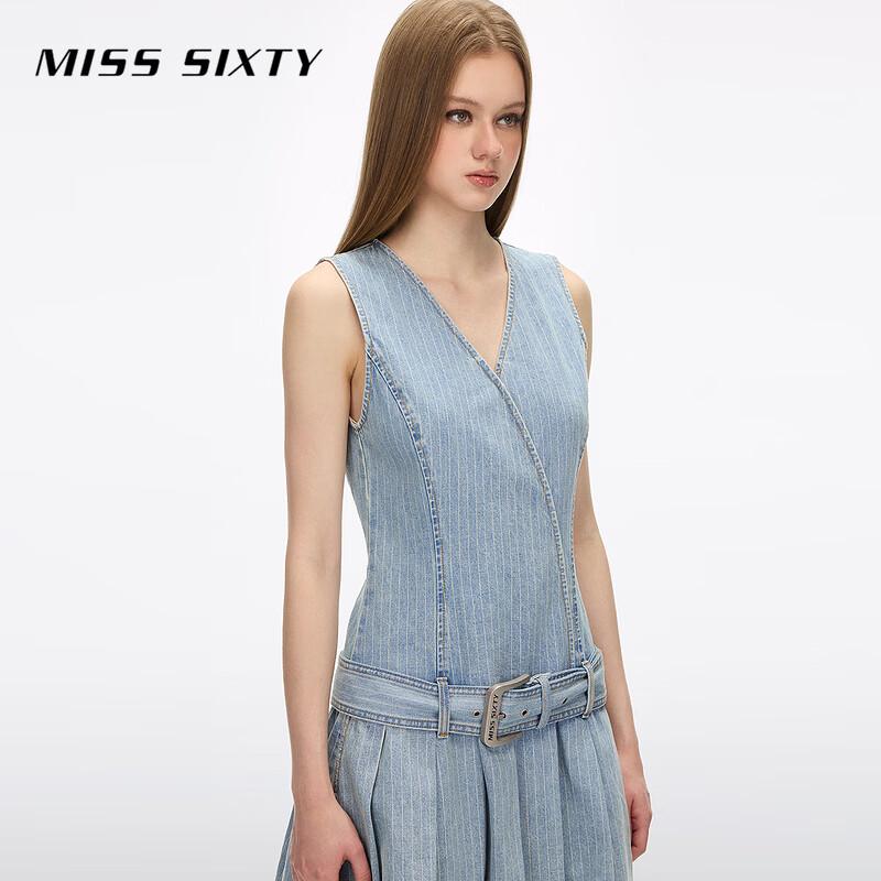 Miss Sixty Женское полосатое плиссированное джинсовое мини-платье