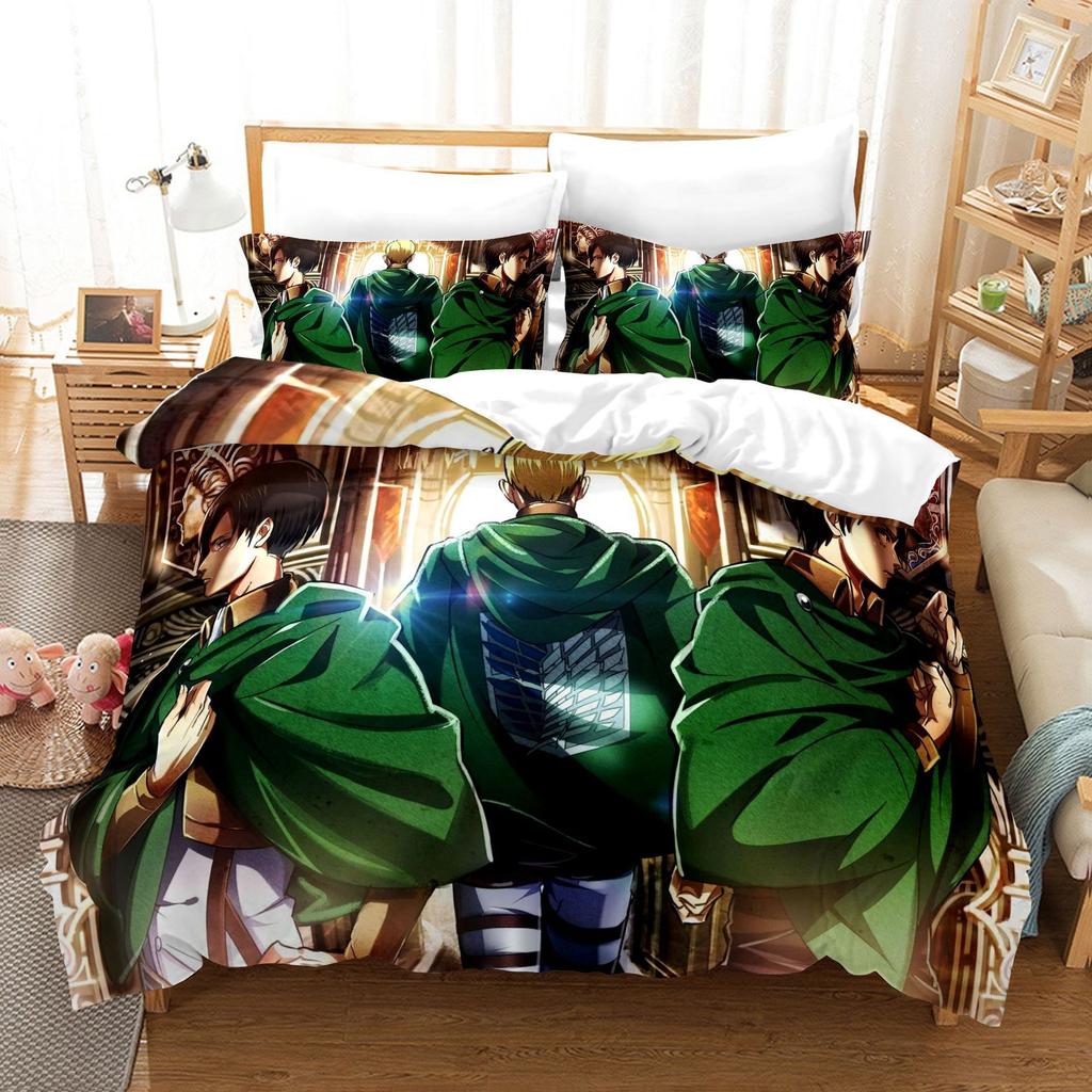 A-Attack O-On T-Titan Bedding Sets Anime 3D Printed Duvet Cover Set Soft Skin-Friendly Boys Adult King Size Home Textiles