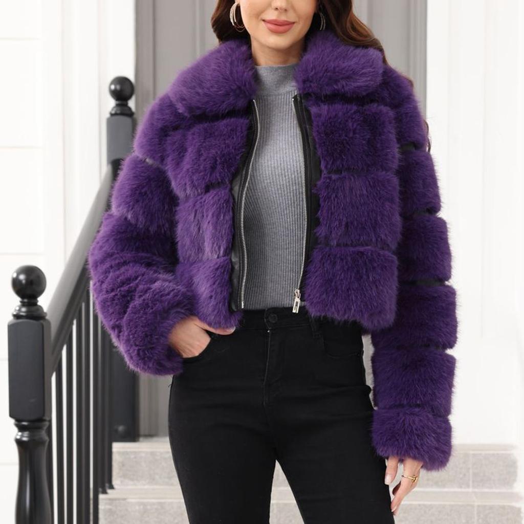 Women's Fashionable Warm Long Sleeve Solid Color Furry Collar Coat