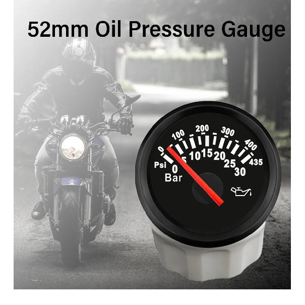 ELING Newest 52mm Oil Pressure Gauge 0-30Bar 0-435Psi Signal with Red Backlight for Motorcycle Boat Truck Universal 12V 24V