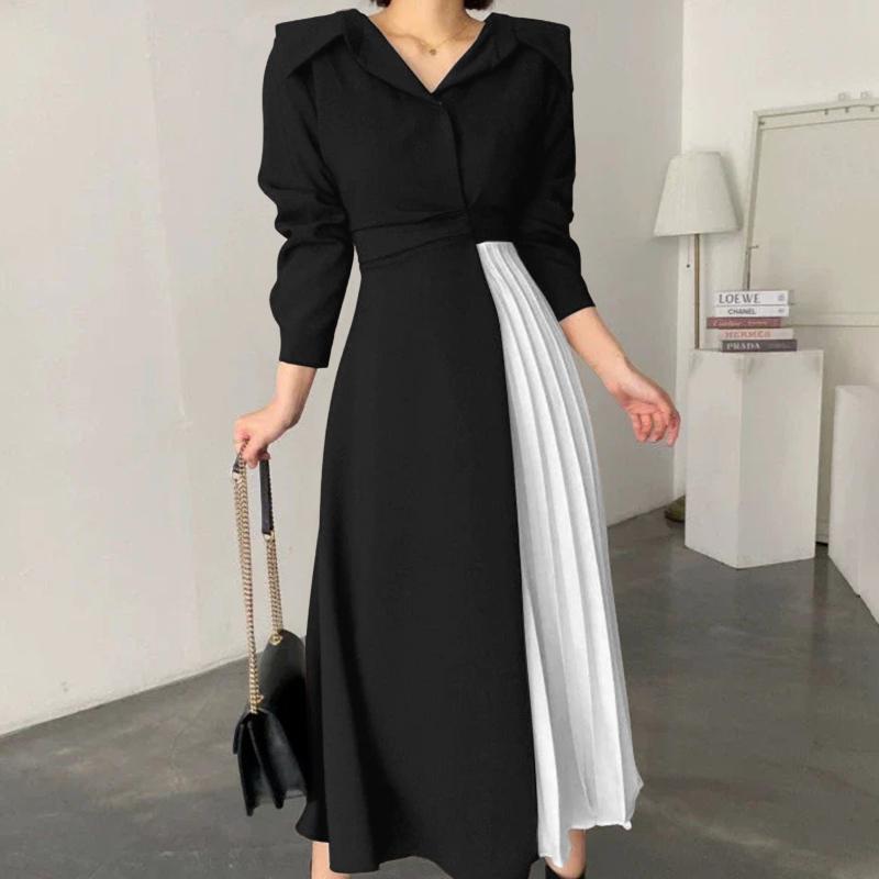 ZANZEA Женское повседневное платье свободного кроя с отложным воротником и рукавами 3/4