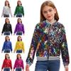 Girls Sparkly Sequin Baseball Jacket Long Sleeve Front Zip Up Striped Trim Outerwear Dancing Party Bomber Style Coat