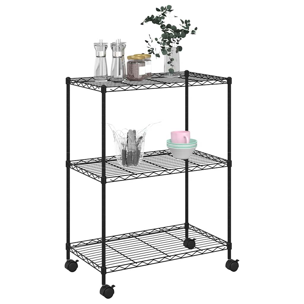 Стеллаж для хранения с 3 полками и колесиками 60 x 35 x 81 см Черный Грузоподъемность 150 кг