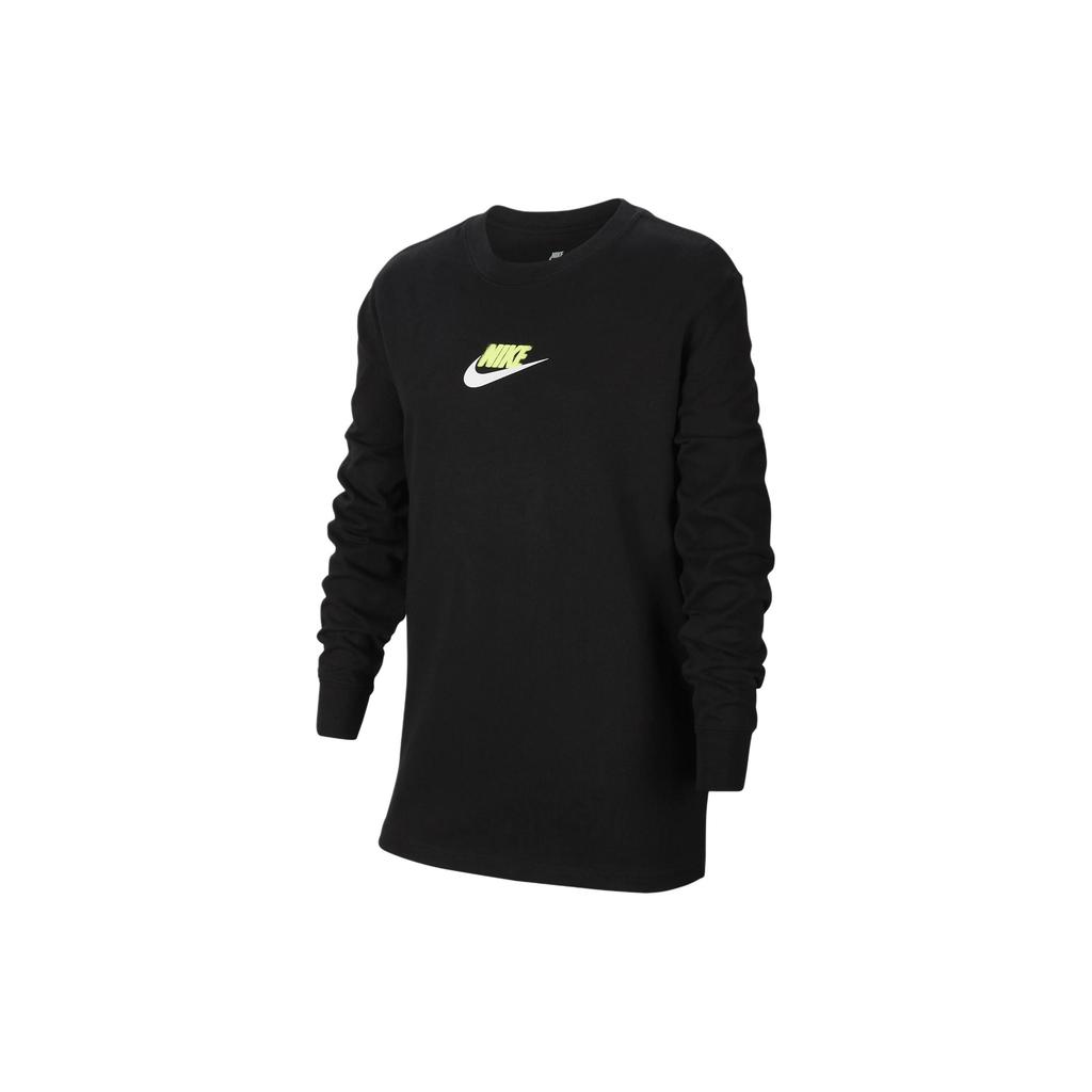 Nike Sportswear Letter Round Neck Casual Long Sleeve T-Shirt Kids Tops Black HJ1484-010