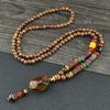 Festival Ethnic Jewelry Party Handmade Mala Wood Bead Horn Fish Pendant Buddhist Nepal Necklace