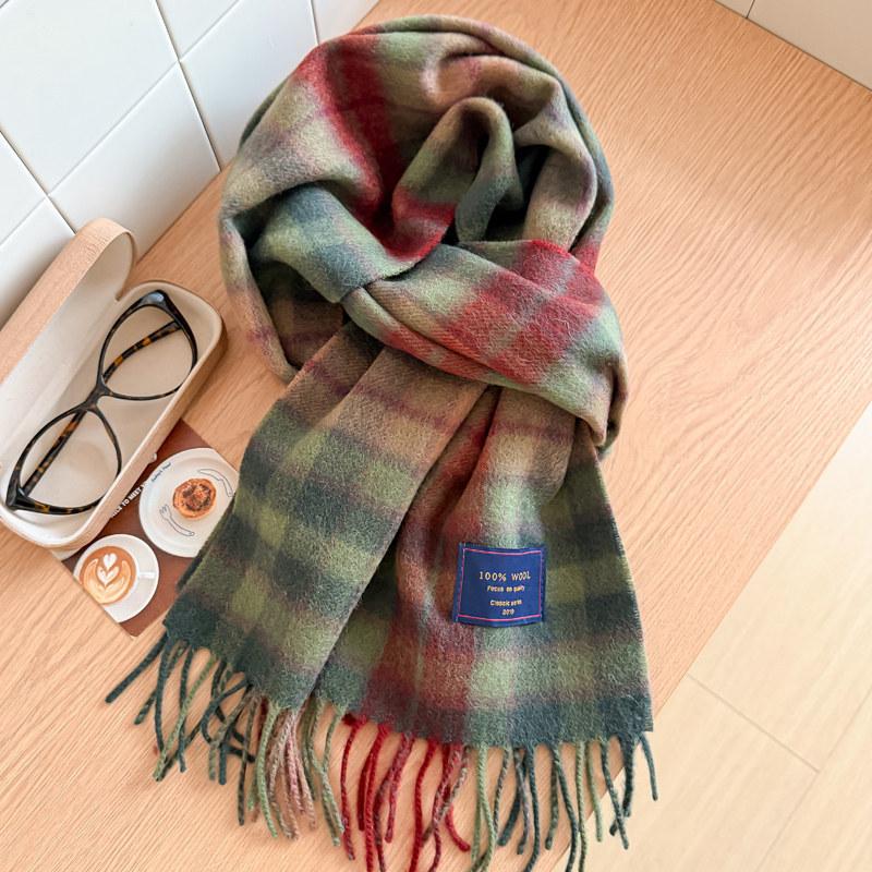 Wool scarf men's and women's winter blue plaid cashmere scarf high-end navy blue British style thickened new model