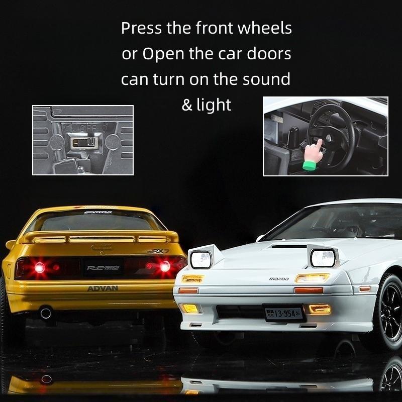 1/24 Mazda RX7 Initial D Гоночная игрушечная машина JDM Модель 1:24 Литых Металлических Модели Автомобилей Миниатюрная Коллекция Звука и Света Подарок для Мальчика Ребенка