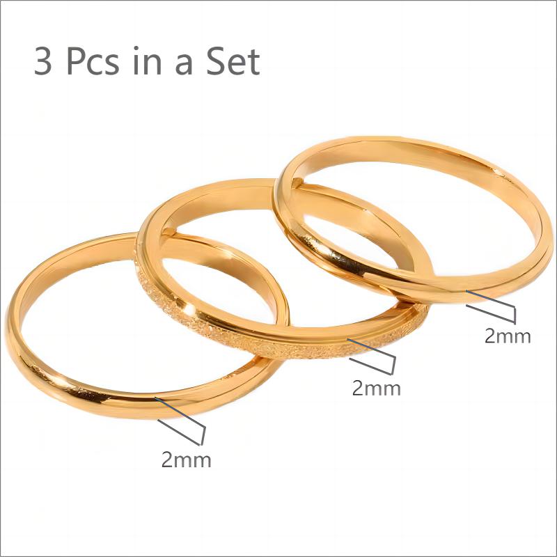 3 шт./комплект Кольца для stacking Vintage Позолоченные 18K Нержавеющая сталь Кольца для женщин Модные ювелирные изделия Подарок Простое кольцо
