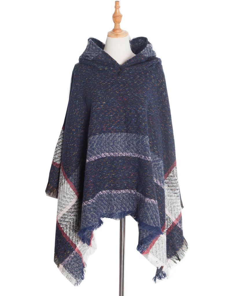 European & American Herringbone Women's Hooded Poncho Pullover (Spring, Autumn, Winter Collection)