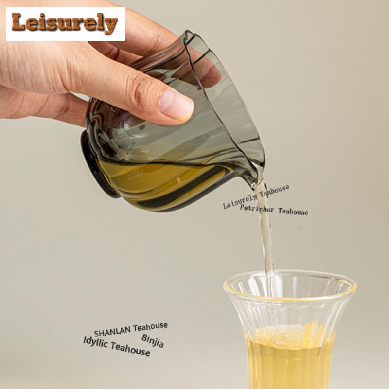 140ml Glass Vertical Grain Tea Pitcher Tea Divider Cha Hai Dispenser Justice Cup Fair Mug Tea Services Craft Supplies Ornaments