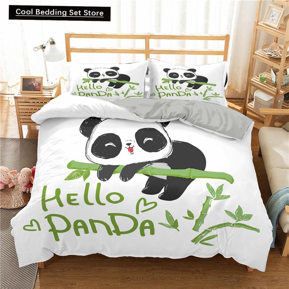 Cartoon Lovely Panda Bedding Set White Bed Linen 3D Print Gift for Kids Girls 2/3pcs Twin Single Queen King Size Duvet Cover Set