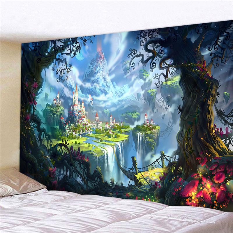 Paradise Wonderland Psychedelic Tapestry Wall Hanging Giant Mushroom House Bohemian Home Decor Wall Hanging Large Tapestry