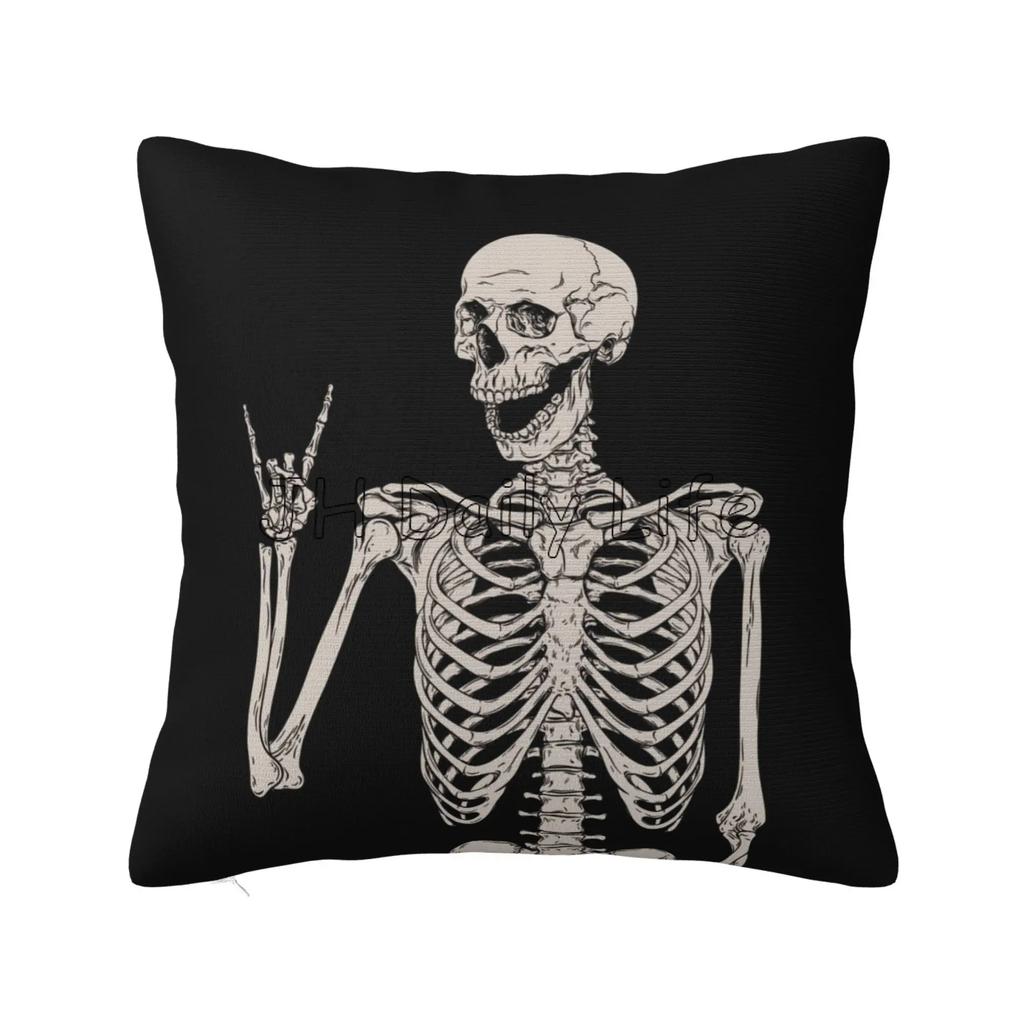 Skull Human Skeleton Throw Pillow Cover Human Skeleton Posing Decorative Pillow Case Cushion Cover Home Sofa Decor x Inch