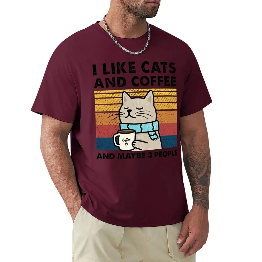 Футболка I Like Cats And Coffee Street для мужчин, модная повседневная свободная хлопковая одежда, дышащая футболка с круглым вырезом в стиле хип-хоп